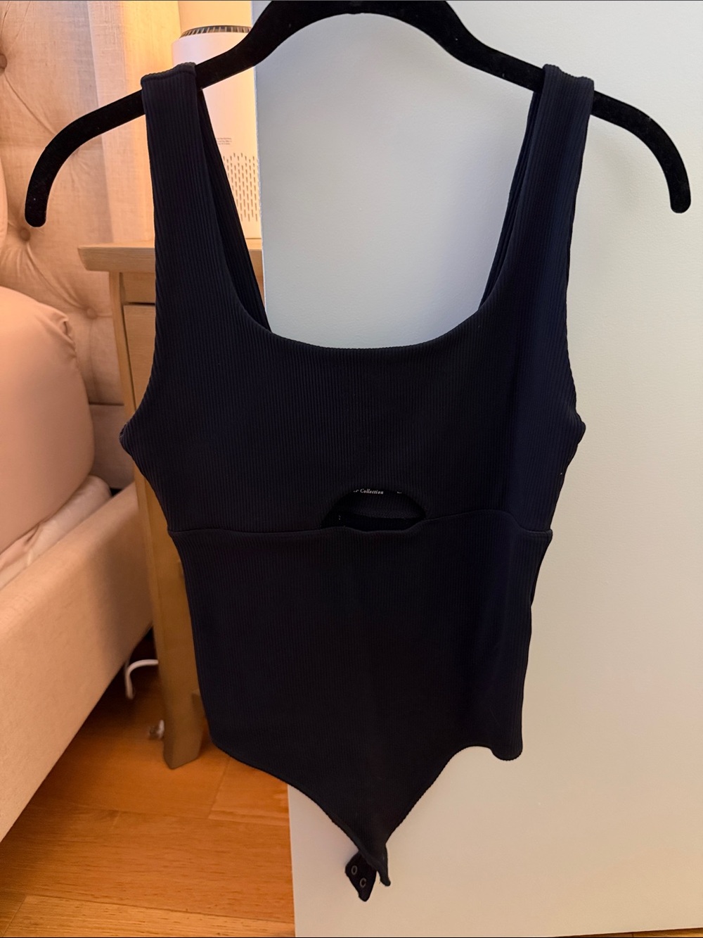 Abercrombie & Fitch Black Ribbed Scoop Neck Bodysuit with Front Keyhole